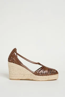 Sandalo in pelle intrecciata - Marrone