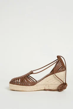 Sandalo in pelle intrecciata - Marrone