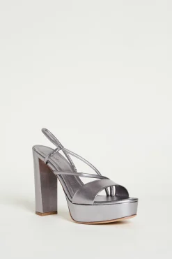 Sandalo in pelle laminata con plateau - Argento
