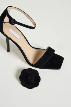 Sandalo in suede con clip a fiore - Nero