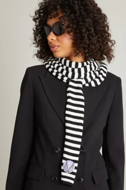 Sciarpa a righe con patchwork - Bianco Nero