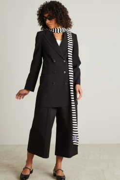 Sciarpa a righe con patchwork - Bianco Nero