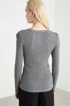 Serafino in maglia laminata - Grigio