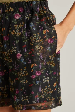 Short in organza di seta stampata - Nero