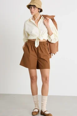 Short in popeline - Marrone