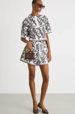 Shorts in popeline ricamato - Bianco Marrone