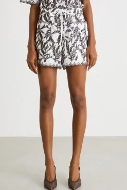 Shorts in popeline ricamato - Bianco Marrone