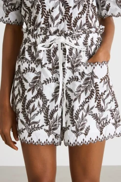 Shorts in popeline ricamato - Bianco Marrone