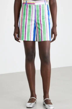 Shorts in raso a righe multicolor - Verde
