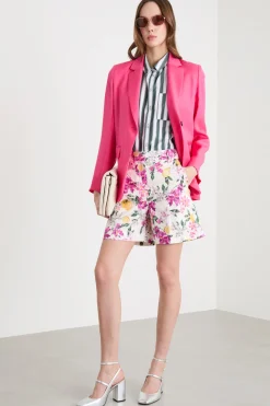 Shorts in raso stampato - Bianco Rosa