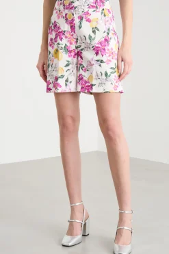 Shorts in raso stampato - Bianco Rosa