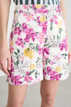 Shorts in raso stampato - Bianco Rosa