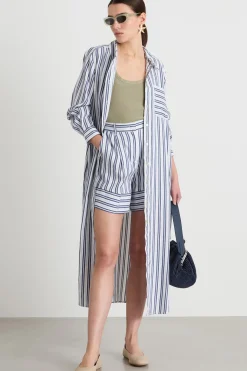 Shorts in tela - Bianco Blu
