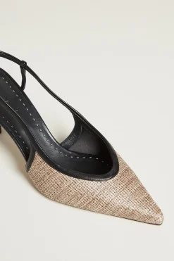 Slingback effetto rafia con tacco - Sabbia Nero