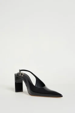 Slingback alta in pelle lucida - Nero
