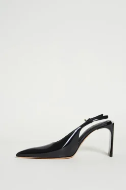 Slingback alta in pelle lucida - Nero