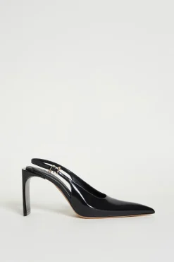 Slingback a punta in pelle - Nero