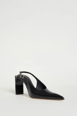 Slingback a punta in pelle - Nero