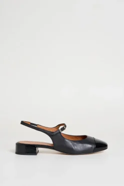 Slingback basse in pelle - Nero