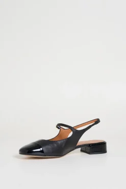 Slingback basse in pelle - Nero