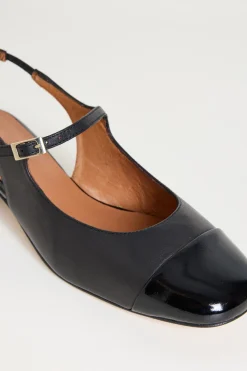 Slingback basse in pelle - Nero