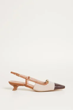 Slingback con tacco inclinato - Beige Marrone