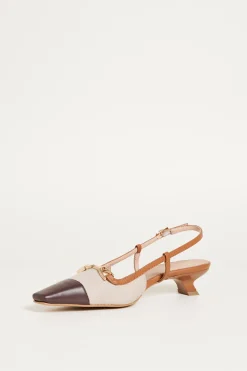 Slingback con tacco inclinato - Beige Marrone
