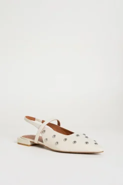 Slingback in pelle con borchie - Bianco