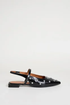 Slingback in pelle con borchie - Nero