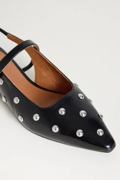 Slingback in pelle con borchie - Nero