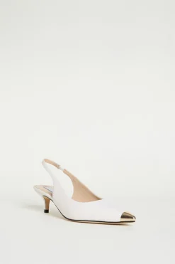 Slingback in pelle con punta in metallo - Bianco