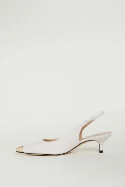 Slingback in pelle con punta in metallo - Bianco