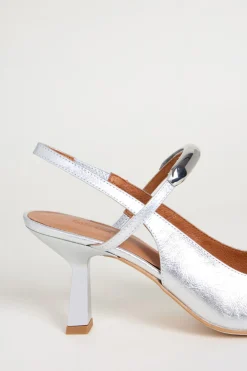 Slingback in pelle laminata - Argento