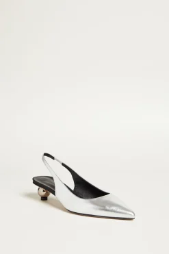 Slingback in pelle laminata - Argento