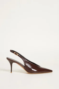 Slingback in pelle verniciata - Marrone