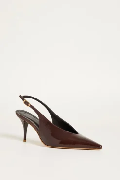 Slingback in pelle verniciata - Marrone