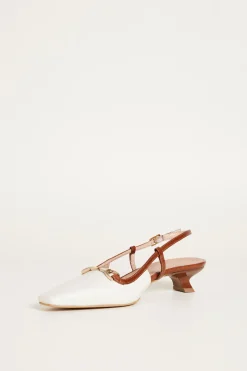 Slingback T-bar bicolore - Bianco Marrone