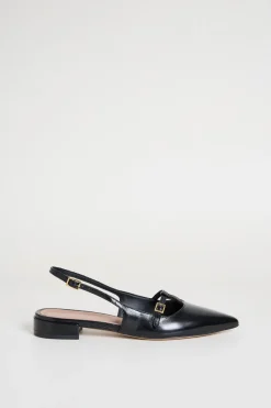 Slingback T-bar in pelle lucida - Nero