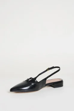 Slingback T-bar in pelle lucida - Nero