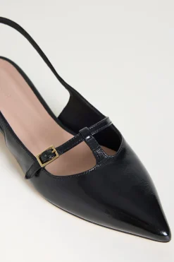 Slingback T-bar in pelle lucida - Nero