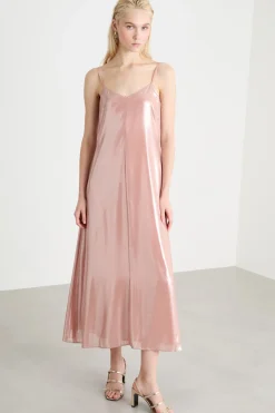 Slip dress in georgette laminata - Rosa