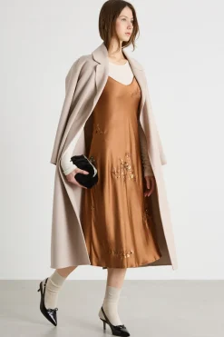 Slip dress in raso ricamato - Marrone