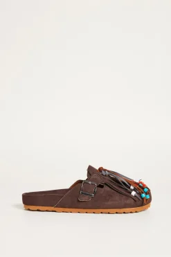 Slipper in materiale dal finish vellutato - Marrone