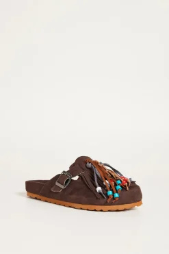 Slipper in materiale dal finish vellutato - Marrone