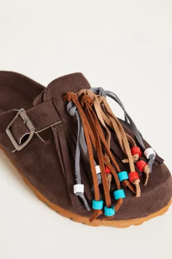 Slipper in materiale dal finish vellutato - Marrone