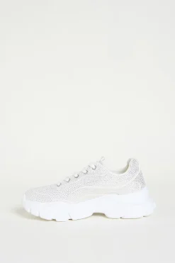Sneaker in tessuto tecnico con strass - Argento