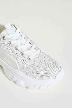 Sneaker in tessuto tecnico con strass - Argento