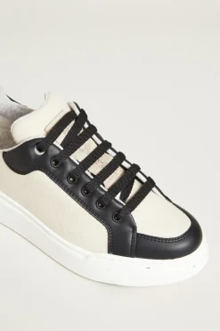 Sneakers in tela e pelle - Sabbia Nero