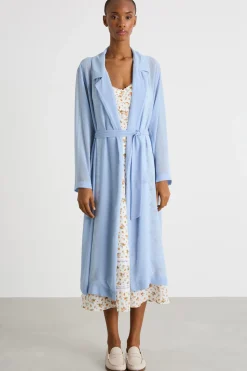 Spolverino in georgette con cintura - Azzurro