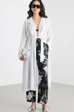 Spolverino in georgette con cintura - Bianco